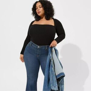 Torrid Size L Black Super Soft Rib Knit Bolero Open Back Lightweight Bodysuit